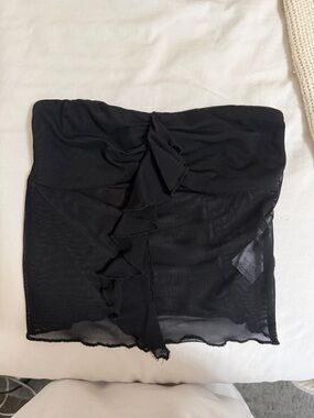 Edikted Black Mesh Ruffle Bandeau Crop Top